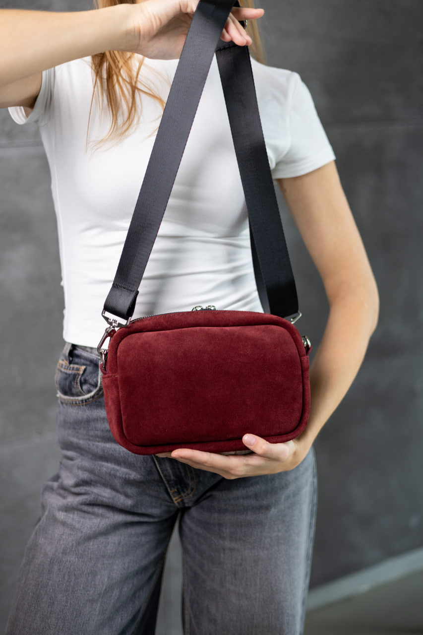 Жіноча сумка крос-боді з натуральної замші SKILL бургунді SKILL