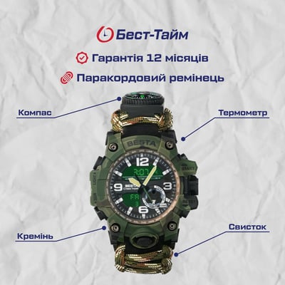Чоловічий водостійкий тактичний годинник Hemsut Military з компасом - Фото 15