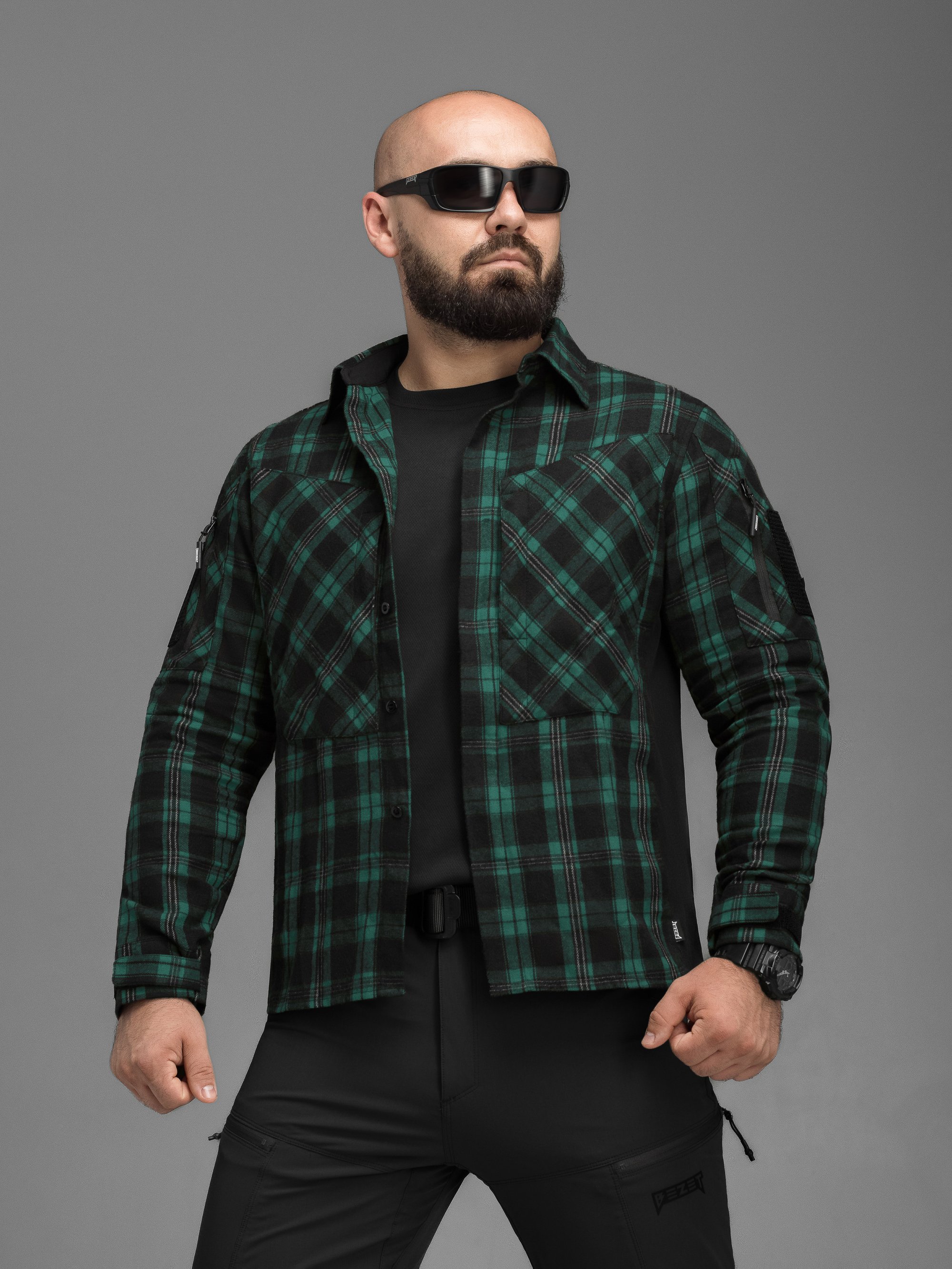 Сорочка фланелева BEZET Defender чорний/зелений - Фото 25