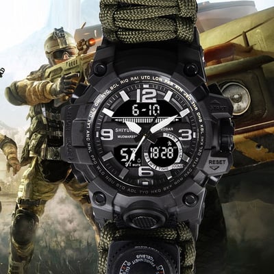 Чоловічий водостійкий тактичний годинник Hemsut Military з компасом - Фото 1