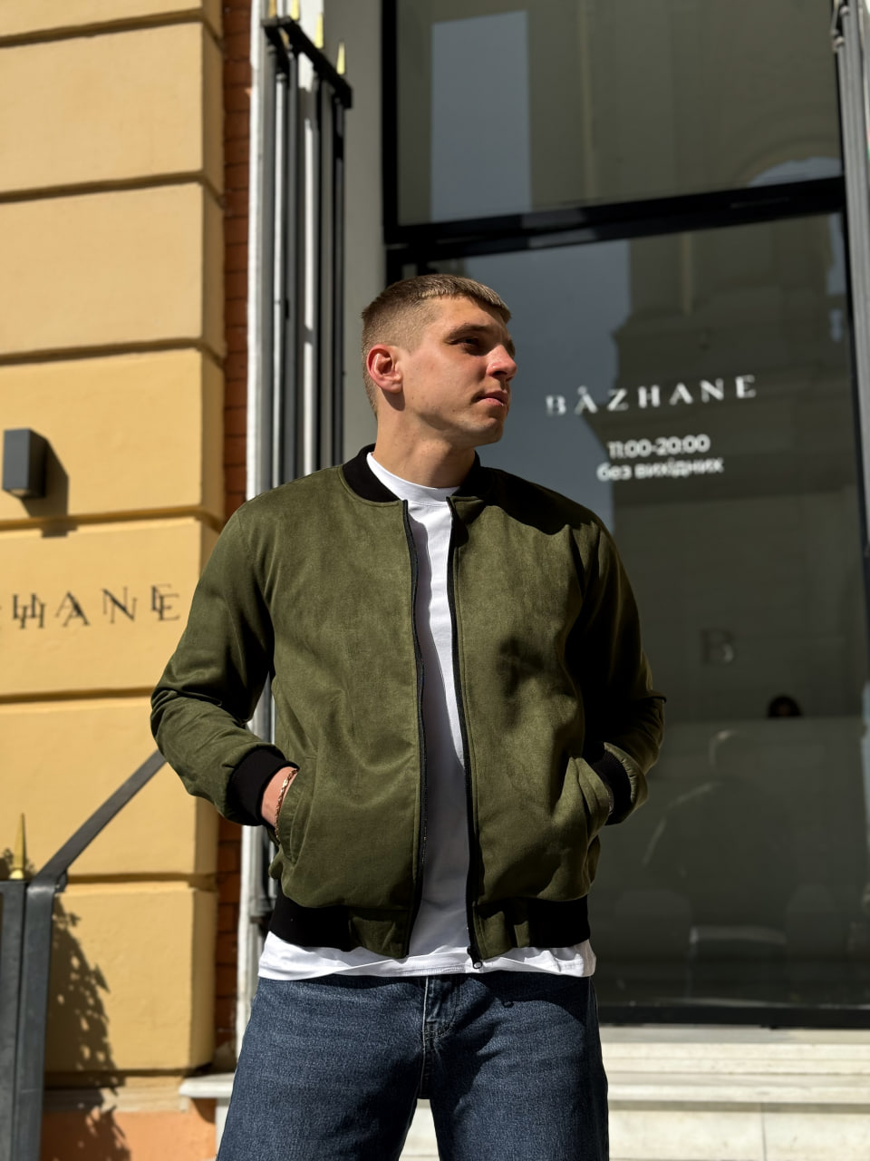 Мужская замшевая куртка бомбер демисезонная Reload Low хаки