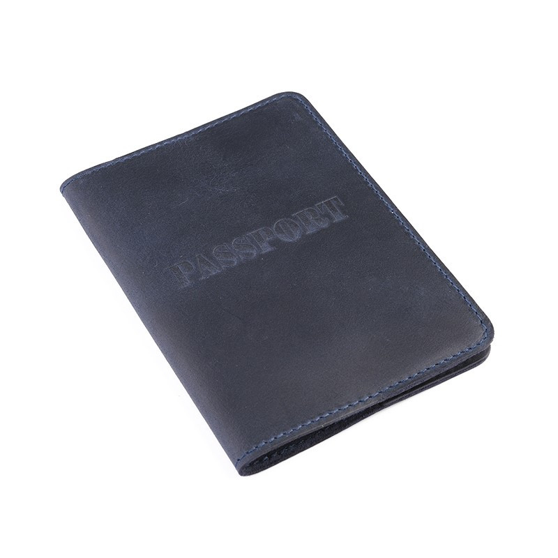 Обкладинка для паспорта натуральна шкіра Crazy horse LQ (Синій) HardKIT