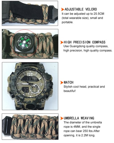 Чоловічий водостійкий тактичний годинник Hemsut Military з компасом - Фото 16