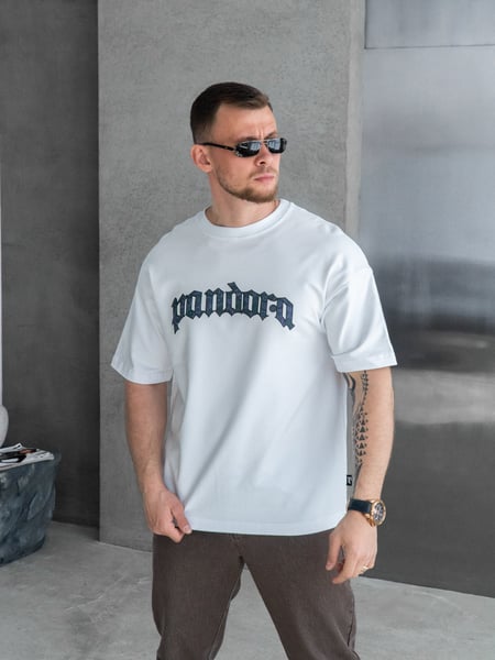 Футболка чоловіча оверсайз з принтом PANDORA Teamv Біла