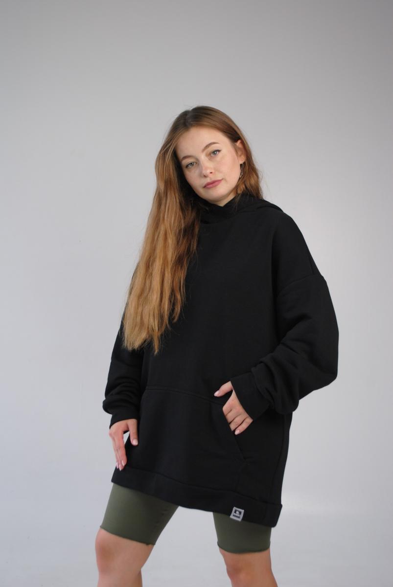 Худі оверсайз чорний жіночий Hi Mate
