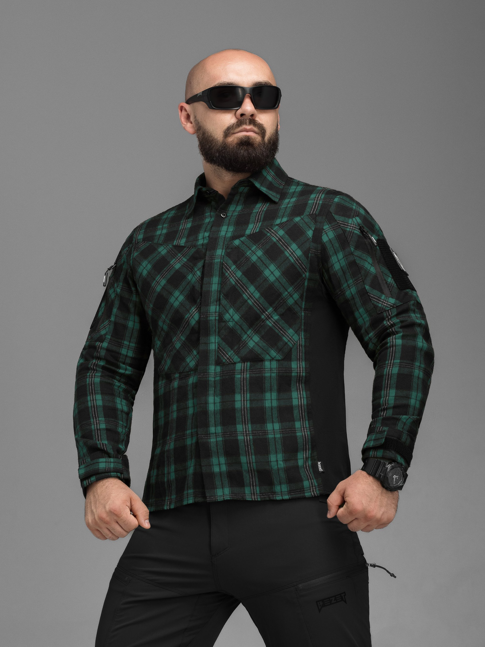 Сорочка фланелева BEZET Defender чорний/зелений