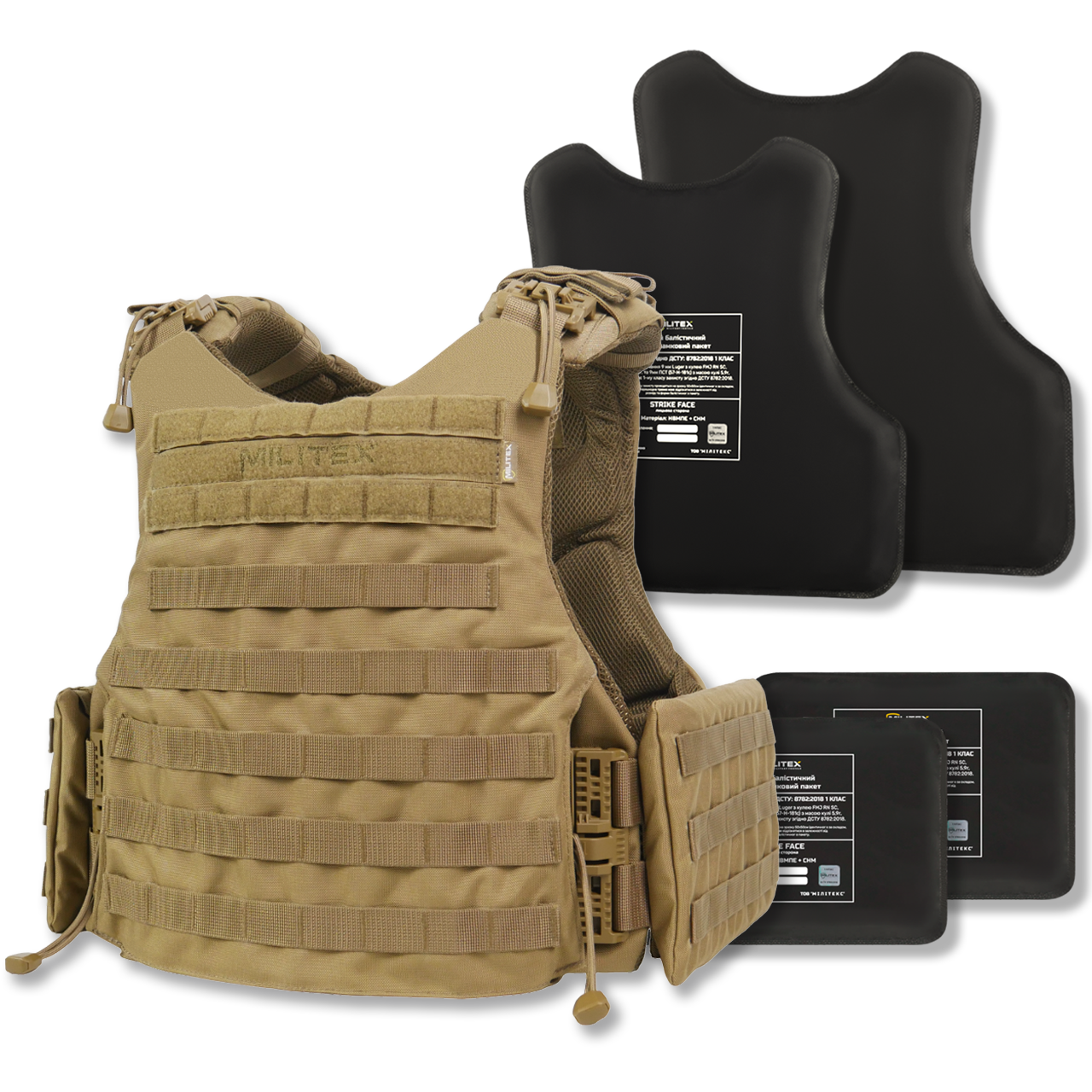 Бронежилет Militex Modular X-1 з балістичним пакетом 1 клас захисту (Збільшена площа захисту) Coyote KIBORG