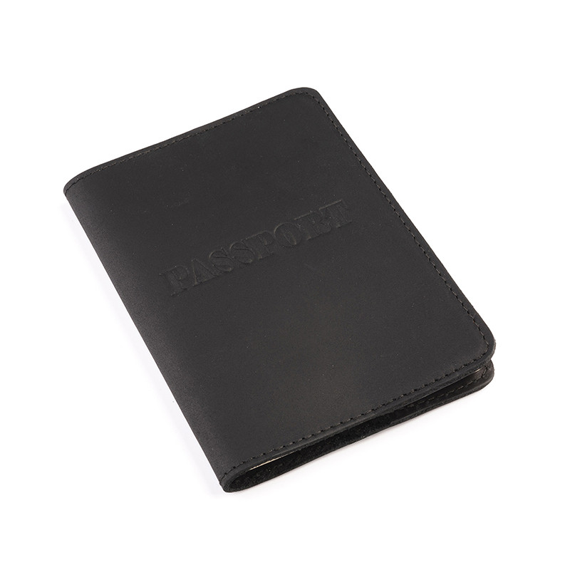 Обкладинка для паспорта натуральна шкіра Crazy horse LQ (Чорний) HardKIT