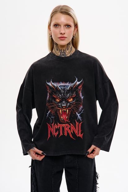 Лонгслів NCTRNL з вареним ефектом "Angry Cat" TURWEAR