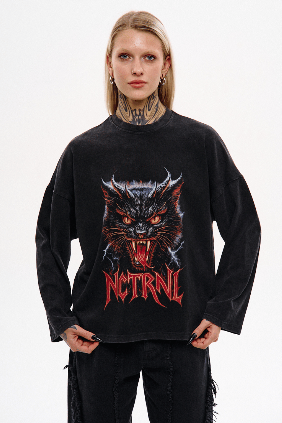 Лонгслів NCTRNL з вареним ефектом "Angry Cat" TURWEAR