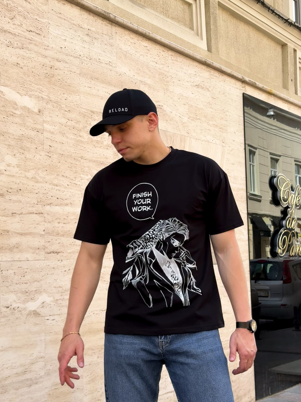 Футболка оверсайз Reload - Anime FinishYourWork, черная