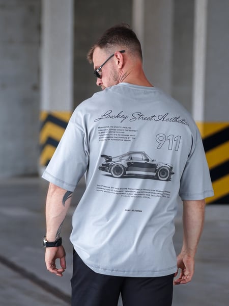 Мужская футболка оверсайз из хлопка с принтом Porsche Серая TEAMV