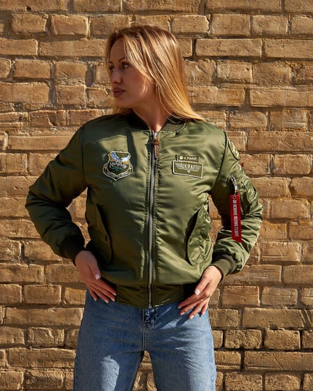 Бомбер MA-1 хакі жіночий з нашивками Olymp