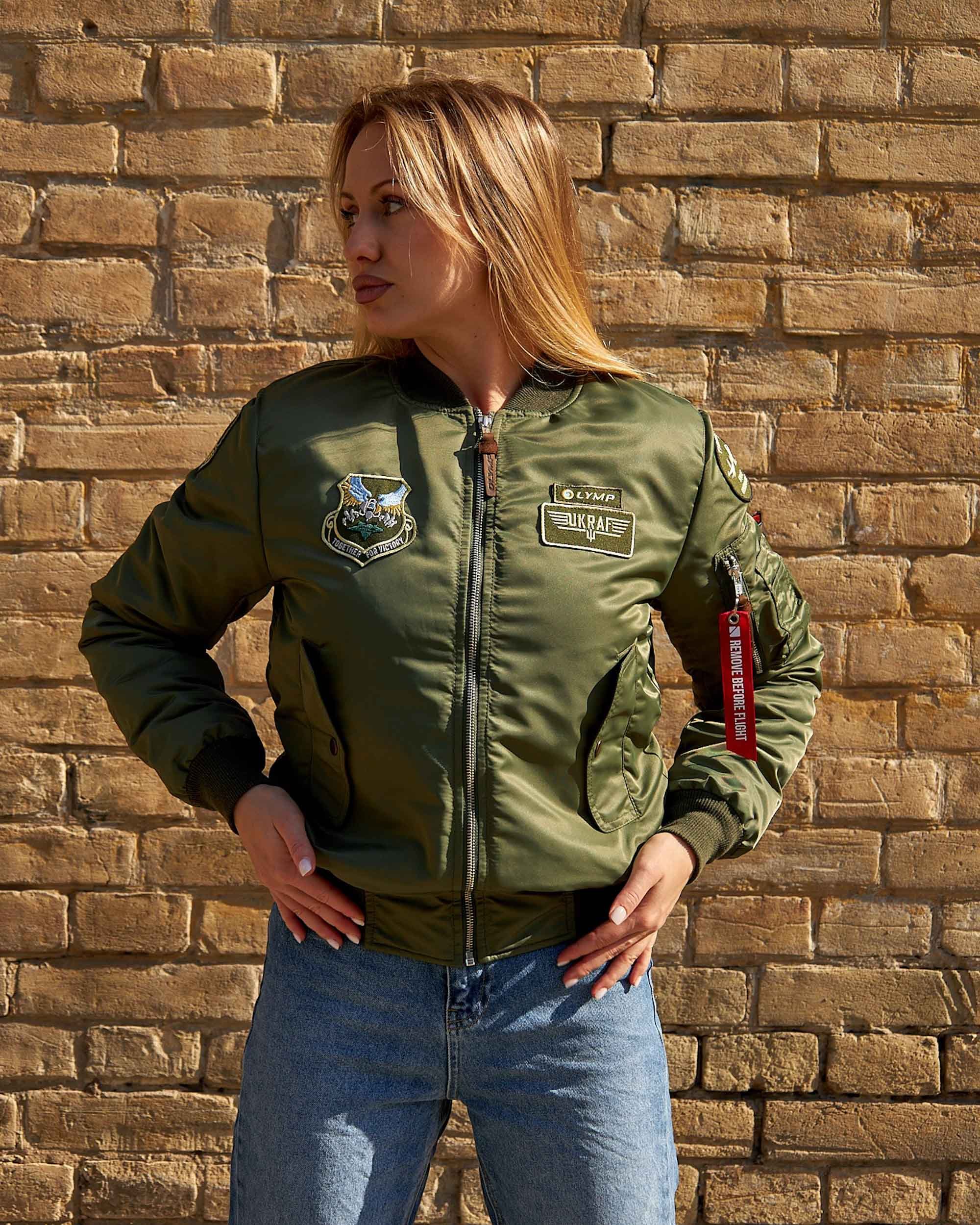 Бомбер MA-1 хакі жіночий з нашивками Olymp