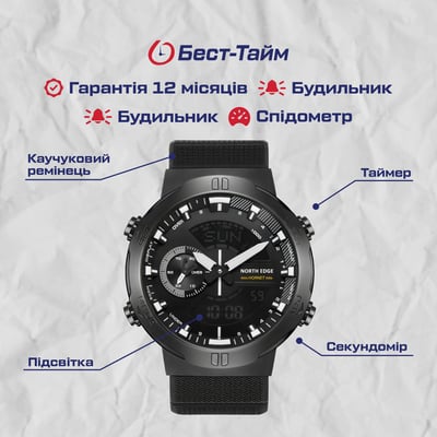 Чоловічий водостійкий тактичний годинник North Edge Hornet - Фото 5