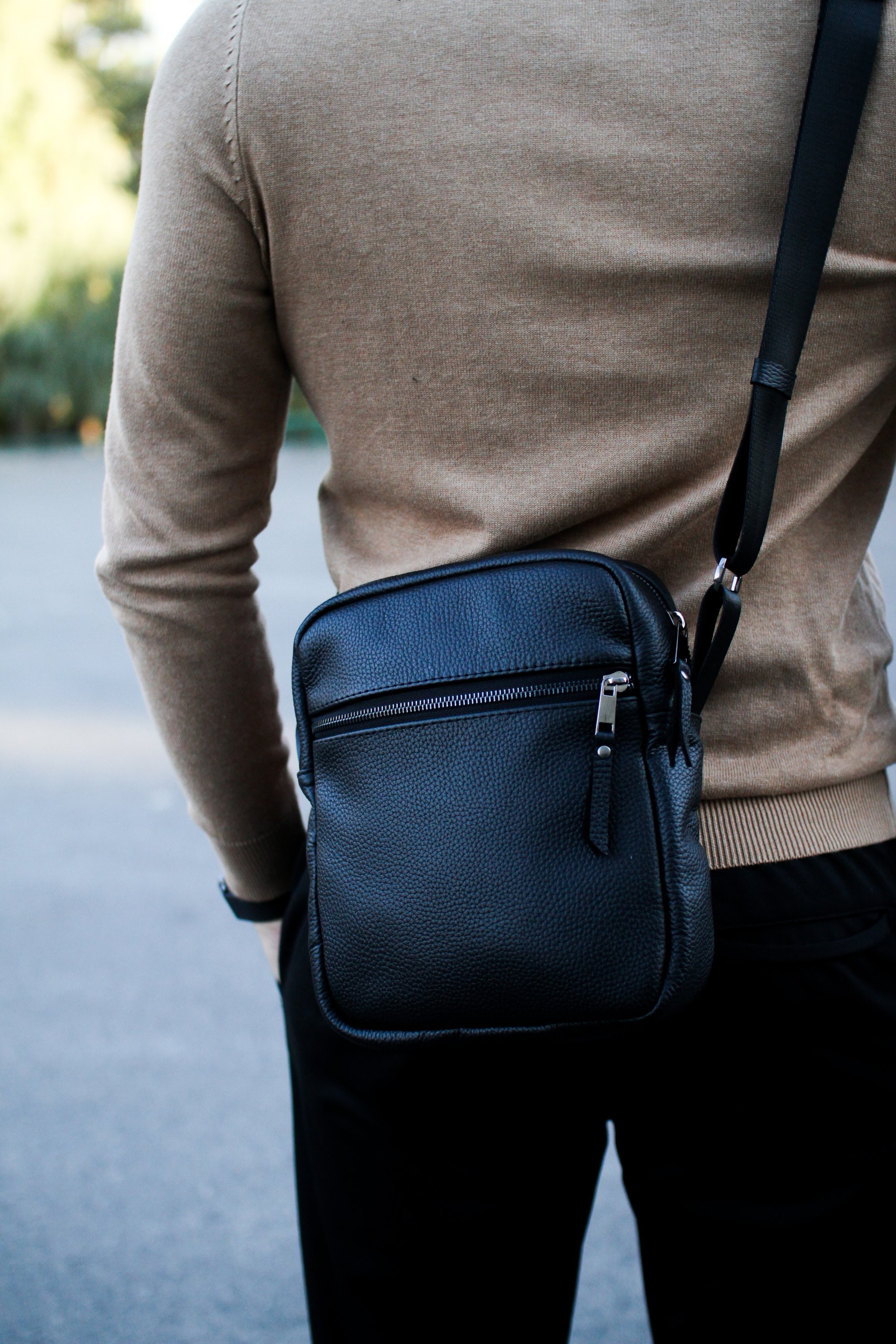 Сумка-мессенджер із натуральної зернистої шкіри, сумка через плече чоловіча SKILL