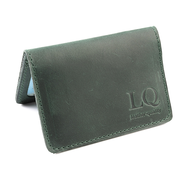 Обкладинка з натуральної шкіри на автодокументи, права, id паспорт з відділами для карток, LQ (Зелений) HardKIT
