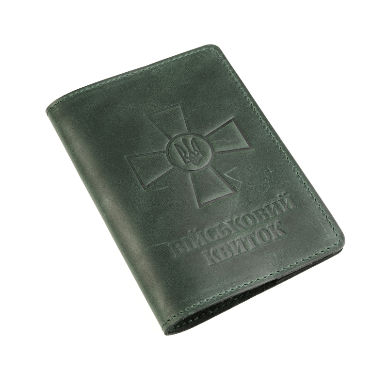 Шкіряна обкладинка на військовий квиток, ЗСУ квитка, матова шкіра Crazy horse LQ (Зелений) HardKIT