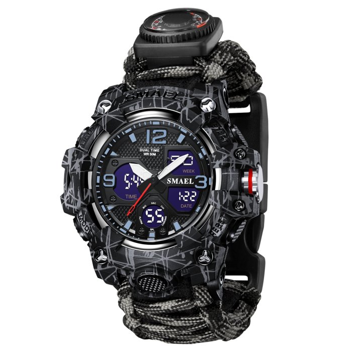 Чоловічий водостійкий тактичний годинник Smael Grey Compass
