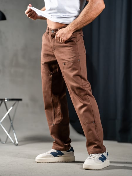 Чоловічі прямі штани з котону Teamv Jeans Casual Коричневі TEAMV