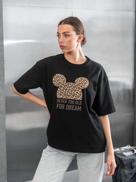 Женская футболка оверсайз из хлопка Mickey teamv Черная TEAMV