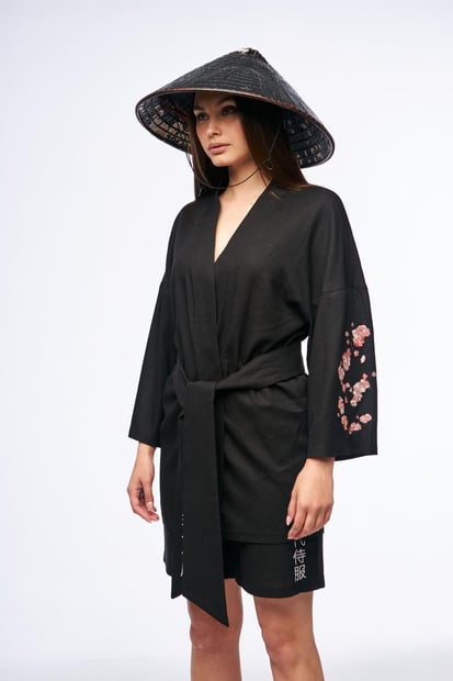 Кімоно з льону SW-2423, чорний TURWEAR