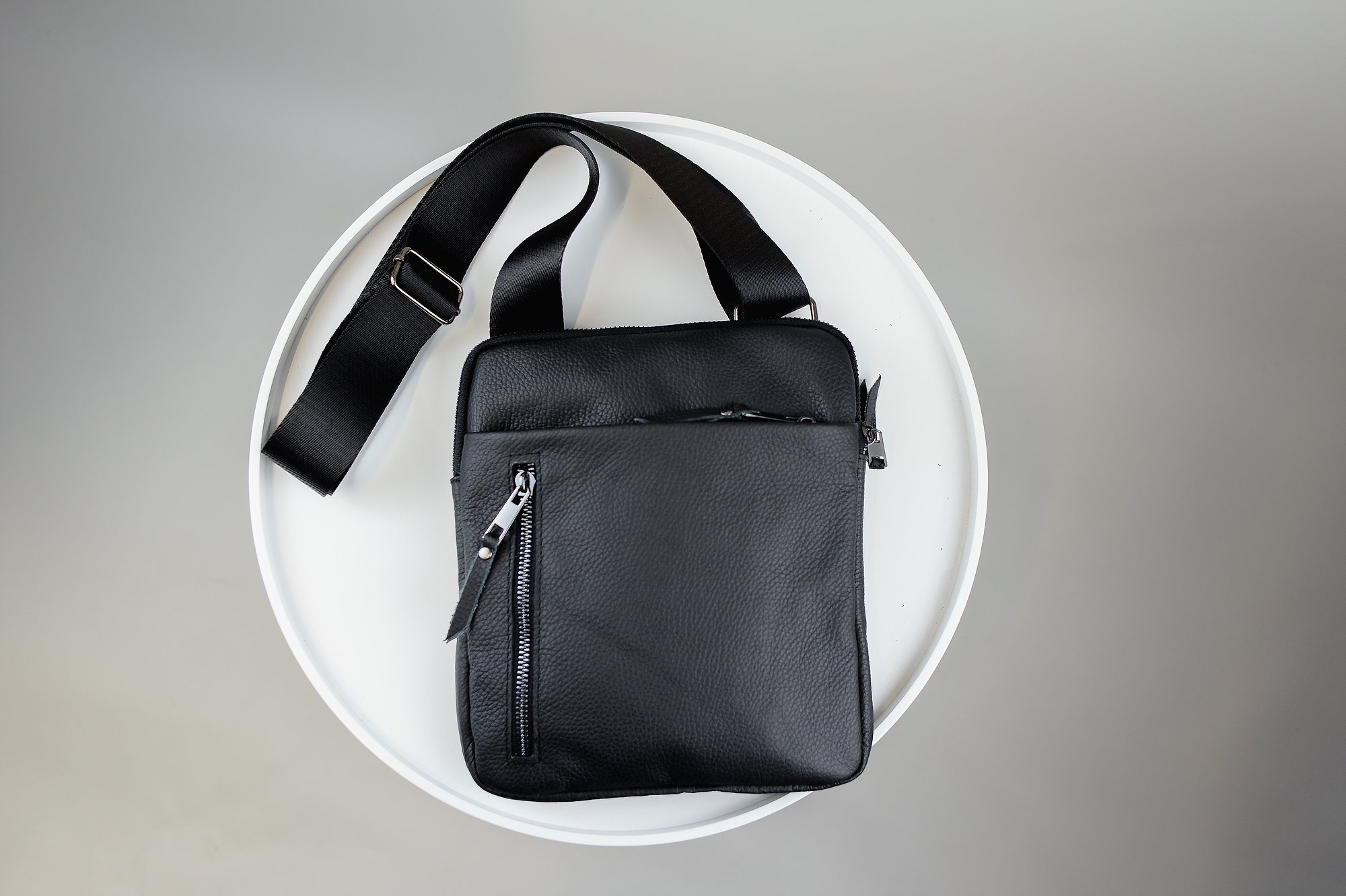 Сумка мужская SKILL через плечо кожаная черная