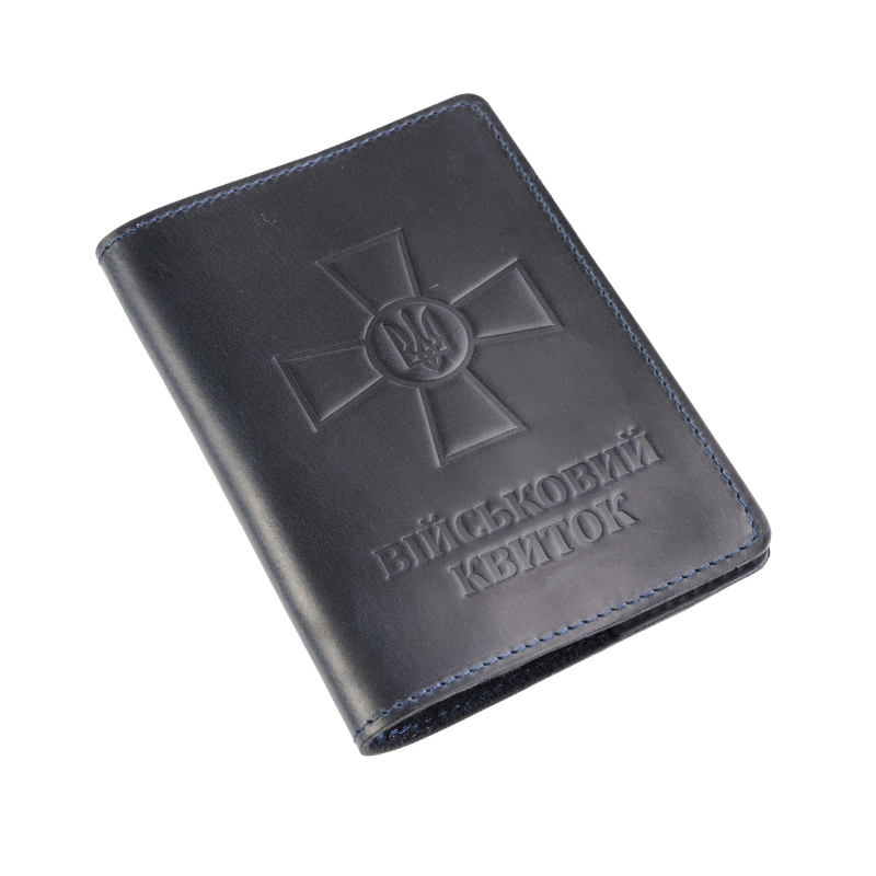 Шкіряна обкладинка на військовий квиток, ЗСУ квитка, матова шкіра Crazy horse LQ (Синій) HardKIT