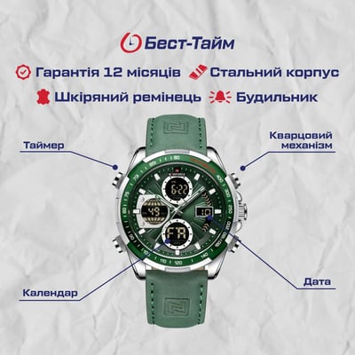 Чоловічий тактичний годинник Naviforce Fly Army Green Бест Тайм - Фото 5