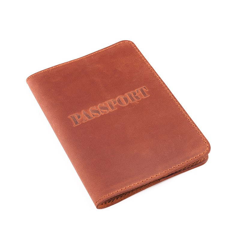 Обкладинка для паспорта натуральна шкіра Crazy horse LQ (Рудий) HardKIT