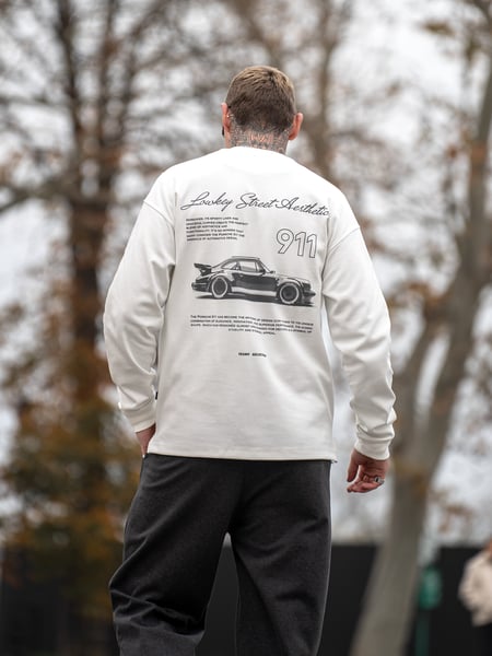 Мужской лонгслив оверсайз трикотажный с принтом Porsche Белый TEAMV