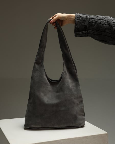 Женская сумка-шоппер из натуральной замши серый