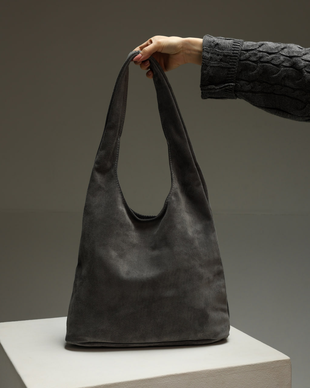 Жіноча сумка-шопер з натуральної замші сірий SKILL