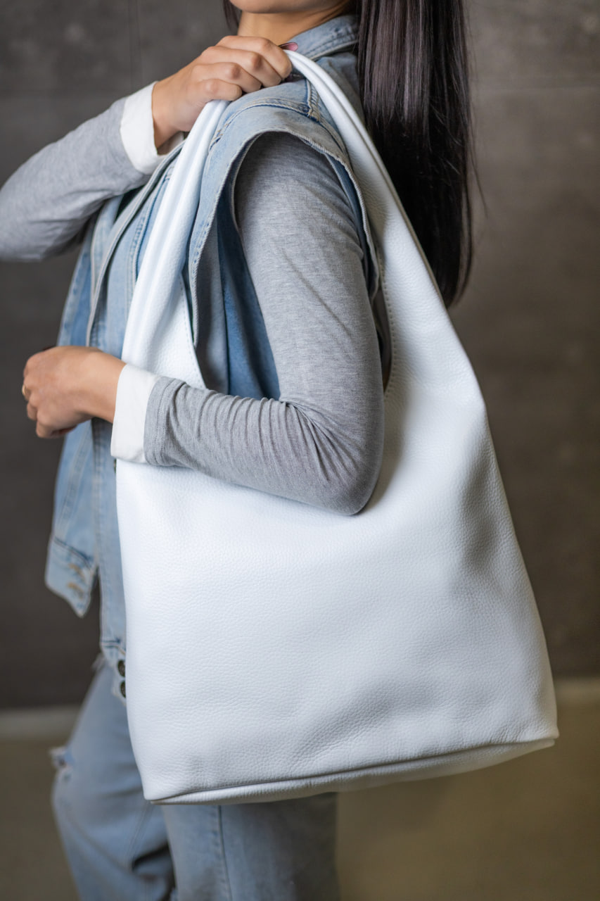 Жіноча сумка-шопер і з натуральної шкіри флотар SKILL білий SKILL