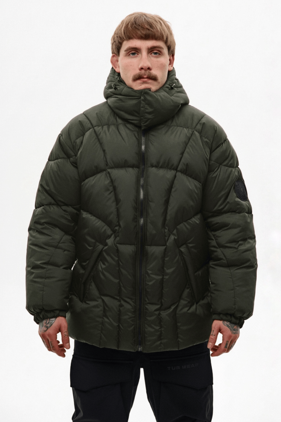 Зимовий короткий пуховик зі зйомним капюшоном "Бізон", хакі TURWEAR