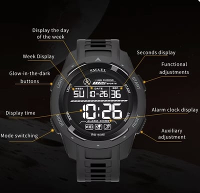 Чоловічий тактичний годинник Smael Brutto Pro - Фото 2