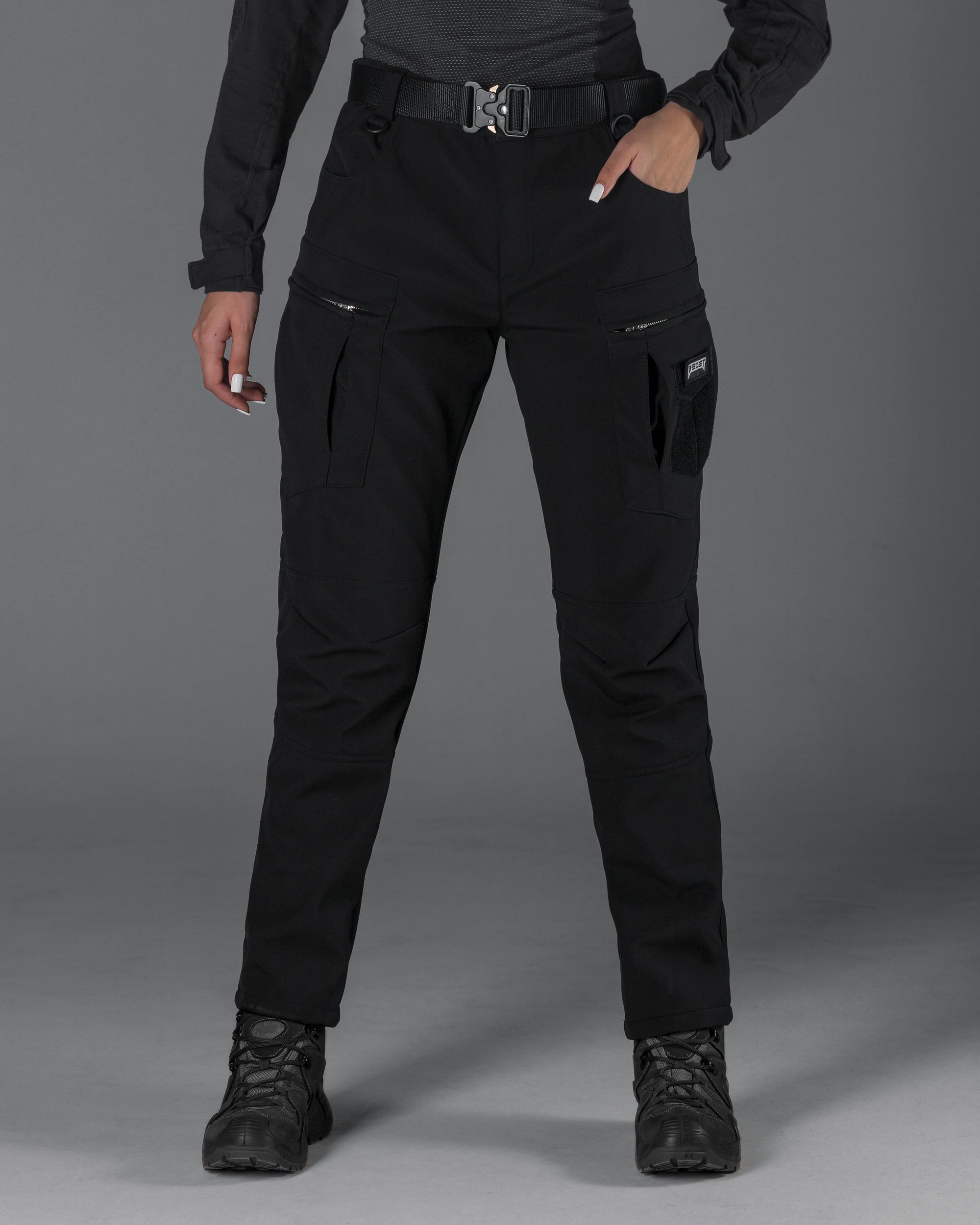 Зимові брюки карго жіночі тактичні Softshell BEZET Ешелон чорні - Фото 1