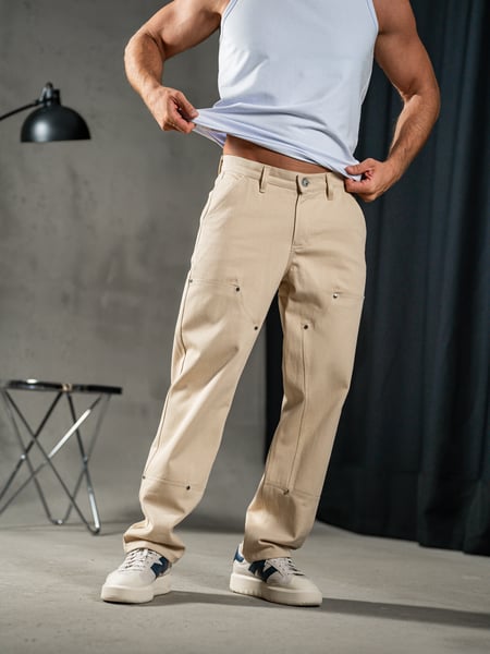 Чоловічі прямі штани з котону Teamv Jeans Casual Бежеві TEAMV