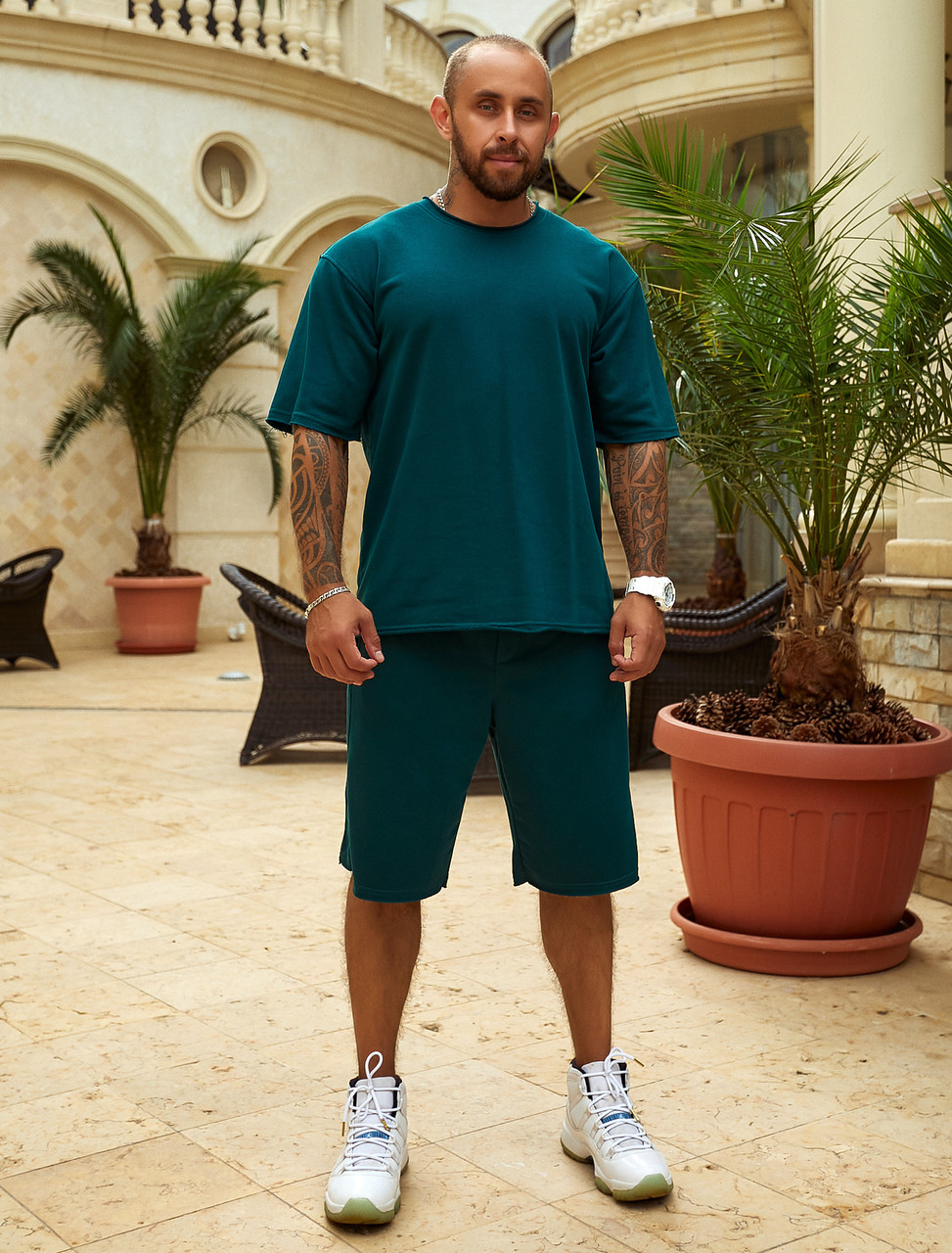 Костюм чоловічий (футболка+шорти) Темно-зелений