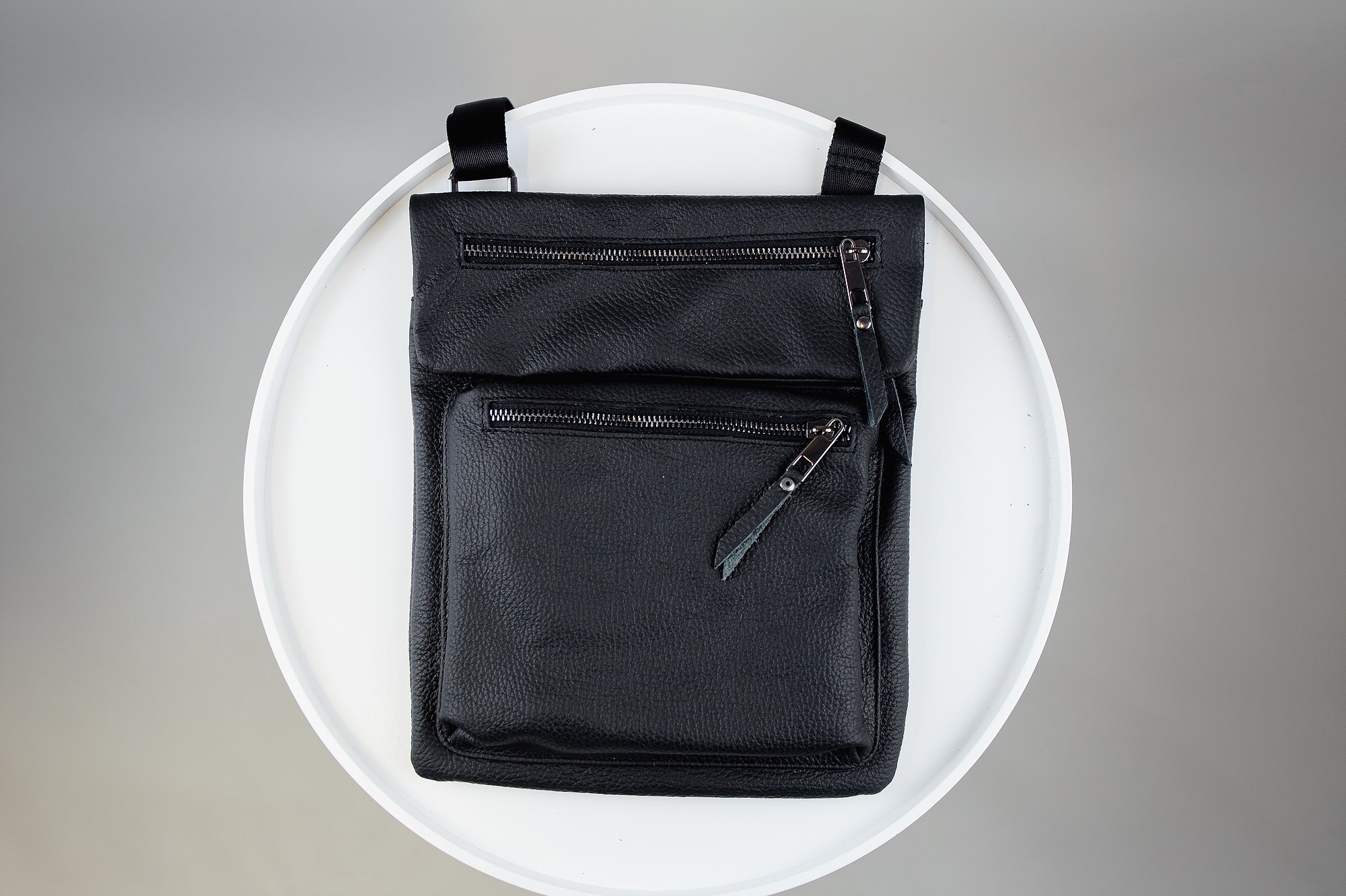 Сумка мужская SKILL через плечо кожаная черная