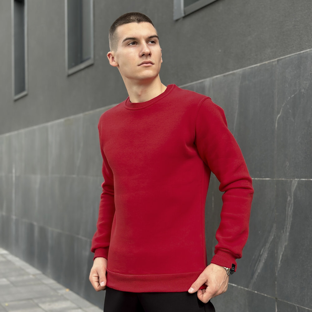 Свитшот мужской однотонный красный Pobedov 007 ЗИМА