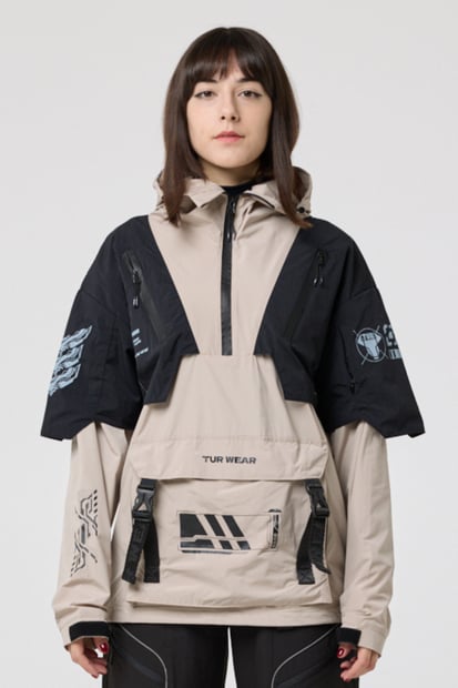 Жіночий анорак з принтами "SM-2413", чорно-бежевий TURWEAR