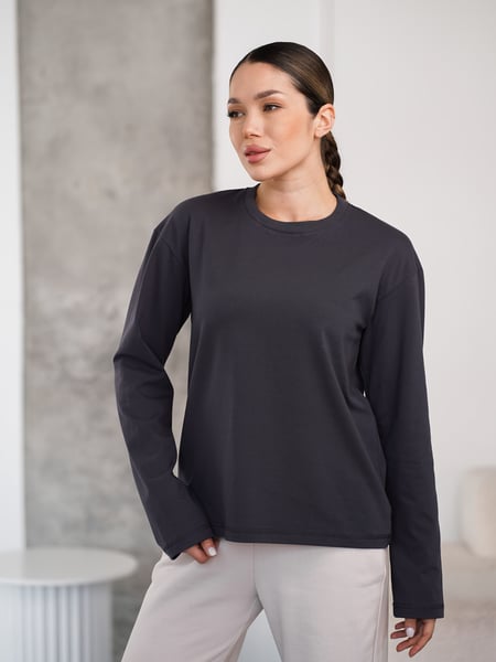 Женский лонгслив оверсай из хлопка весна лето TMV Long Over Графит TEAMV