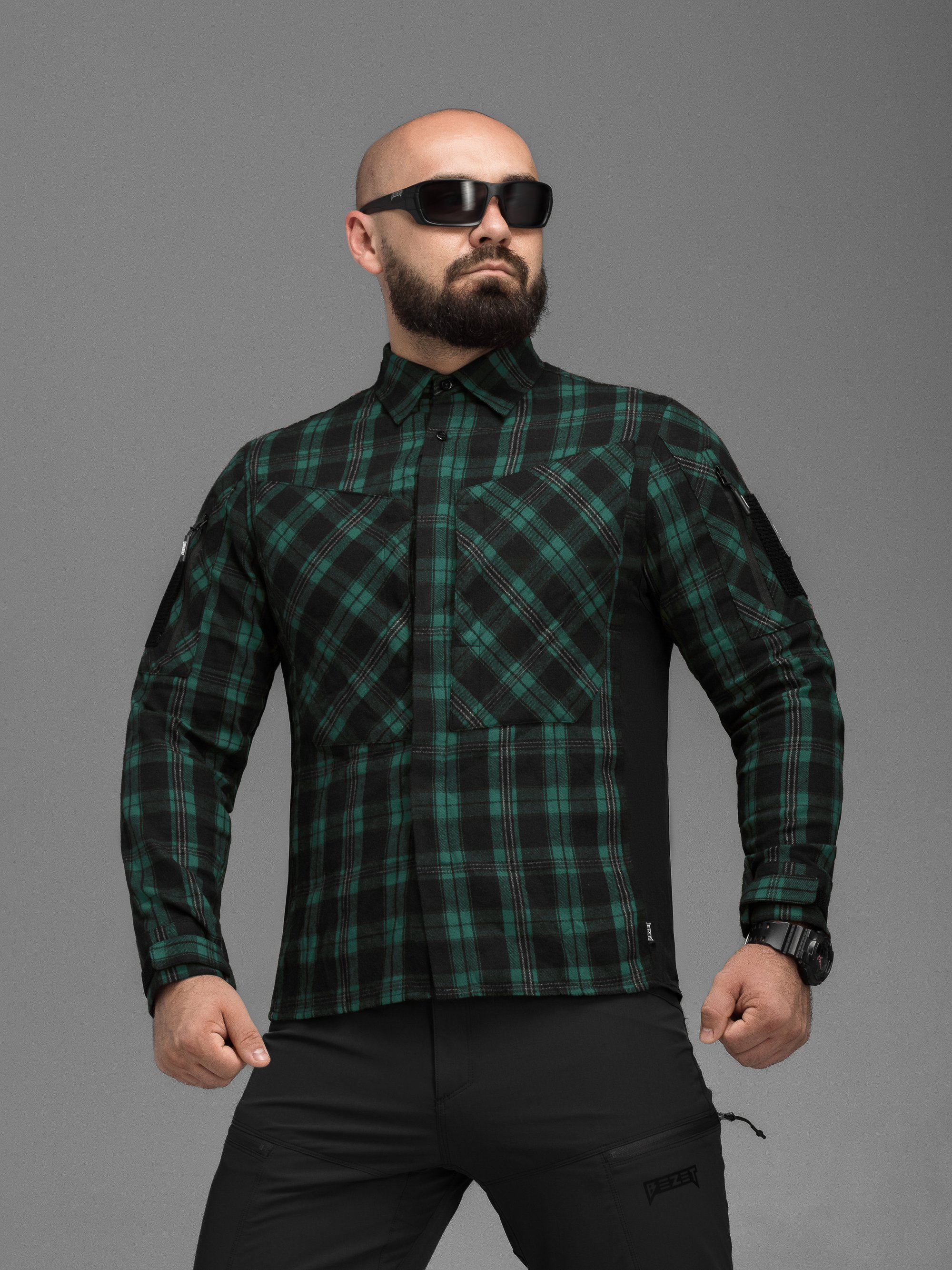 Сорочка фланелева BEZET Defender чорний/зелений - Фото 2