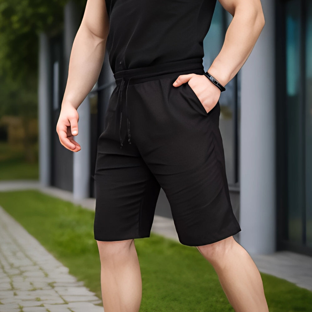 Шорты мужские льняные с карманами черные Pobedov Marsel