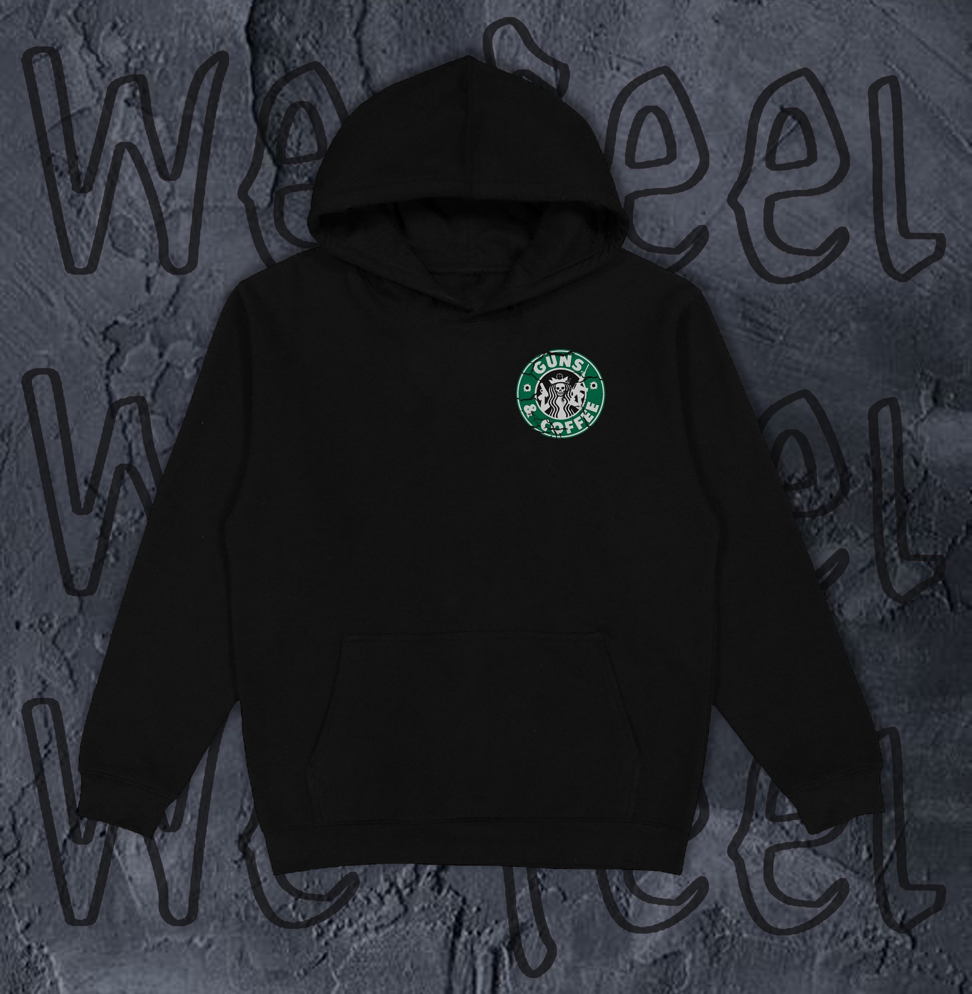 Худі без флісу з принтом GUNS AND COFFEE чорне