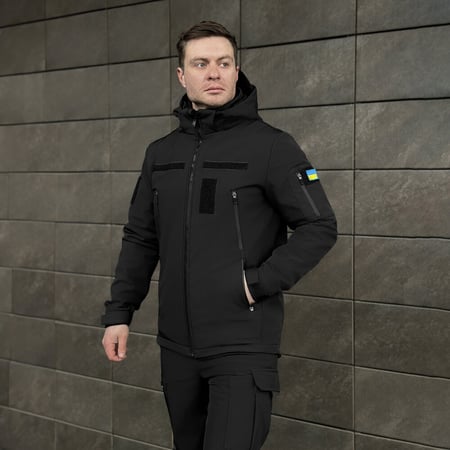 Чоловіча чорна демісезонна куртка Pobedov Motive із липучками