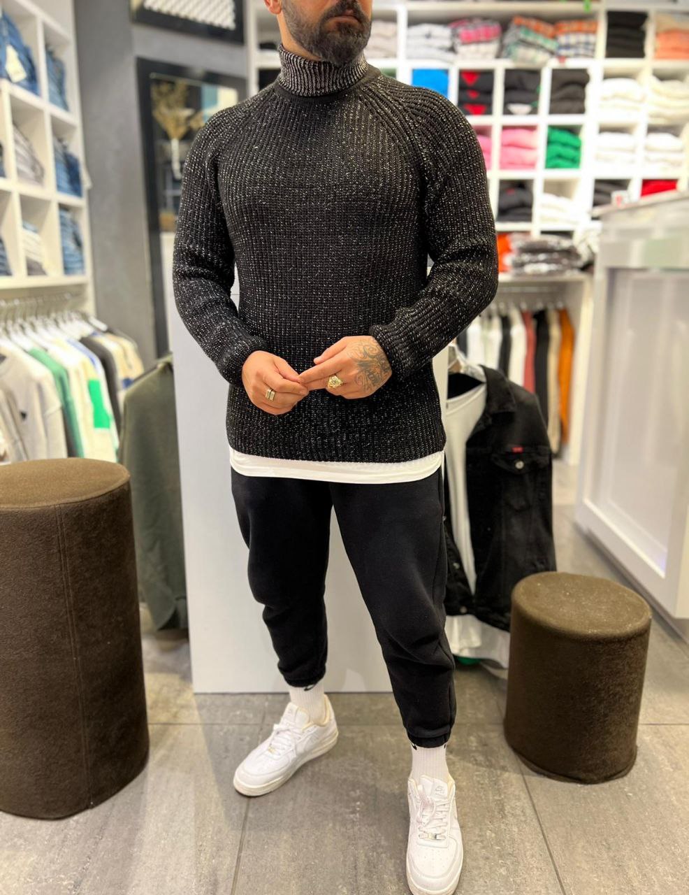 Мужской теплый вязаный свитер под горло Sold Out