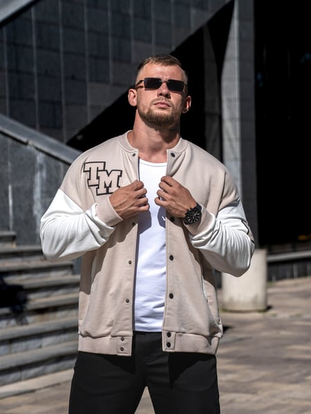 Чоловіча кофта Бомбер на кнопках TM Oversize Petlia 23 Бежевий з молочним