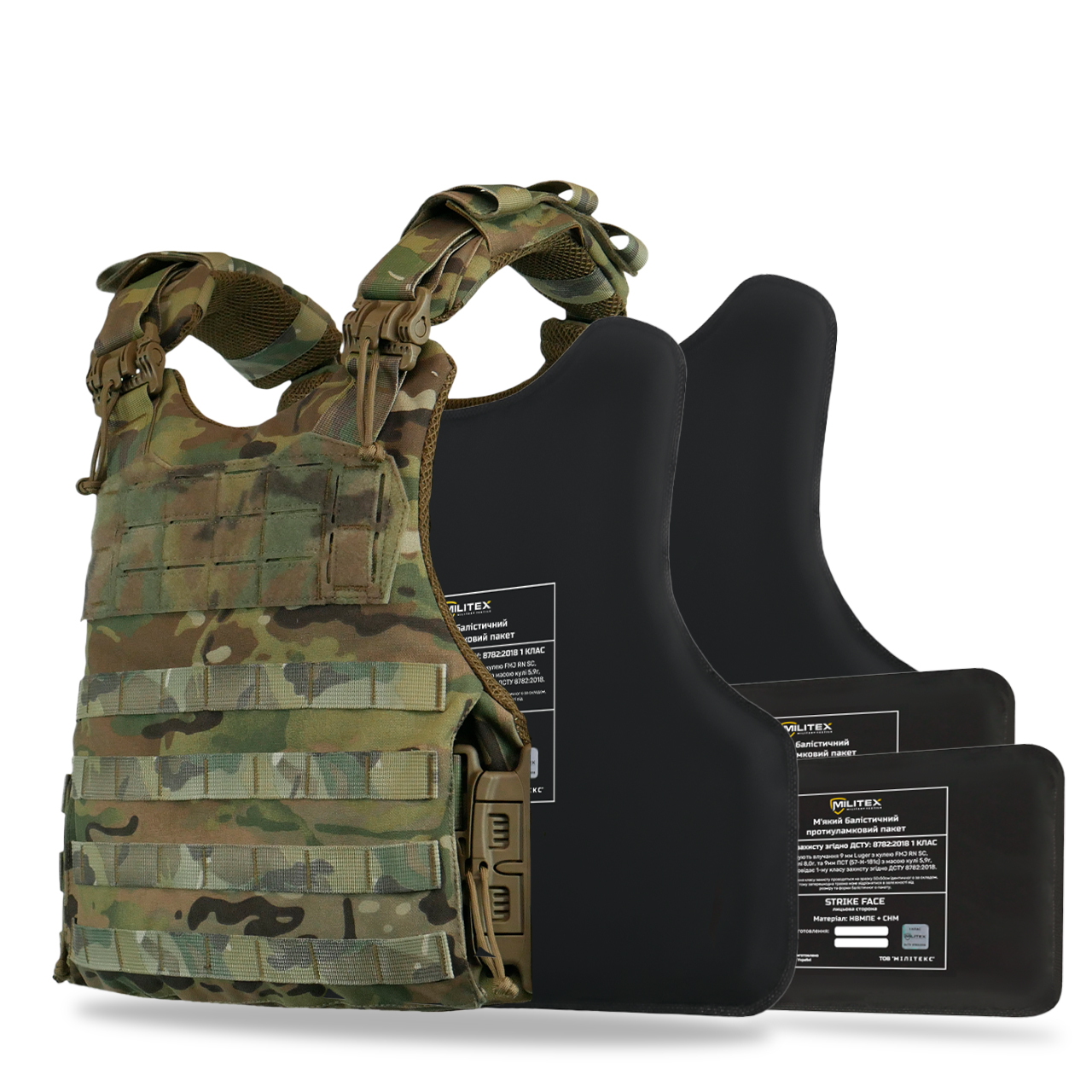 Бронежилет Kiborg Modular X-1 з збільшеною площею захисту (XL) Мультикам з балістични захистом Militex 1 класу KIBORG
